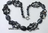 CGN295 24.5 inches chinese crystal & black agate beaded necklaces