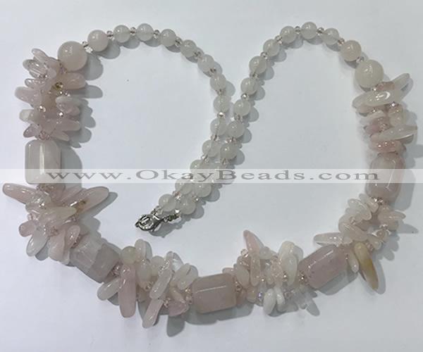 CGN300 27.5 inches chinese crystal & rose quartz beaded necklaces