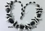 CGN317 chinese crystal, white porcelain & black agate beaded necklaces