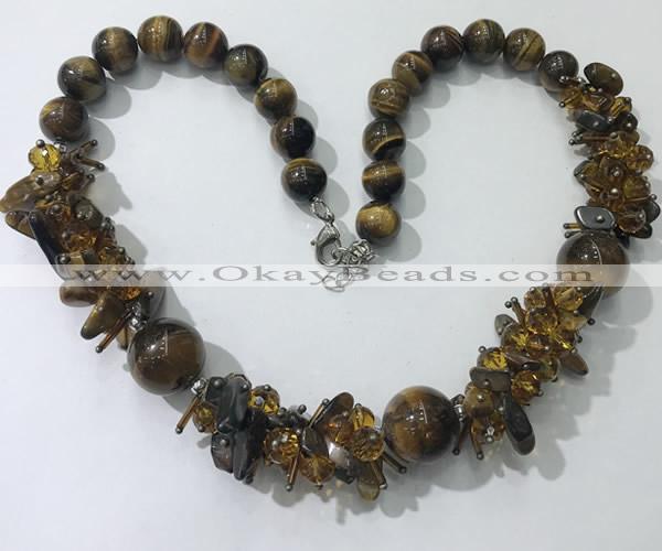 CGN362 19.5 inches chinese crystal & yellow tiger eye beaded necklaces