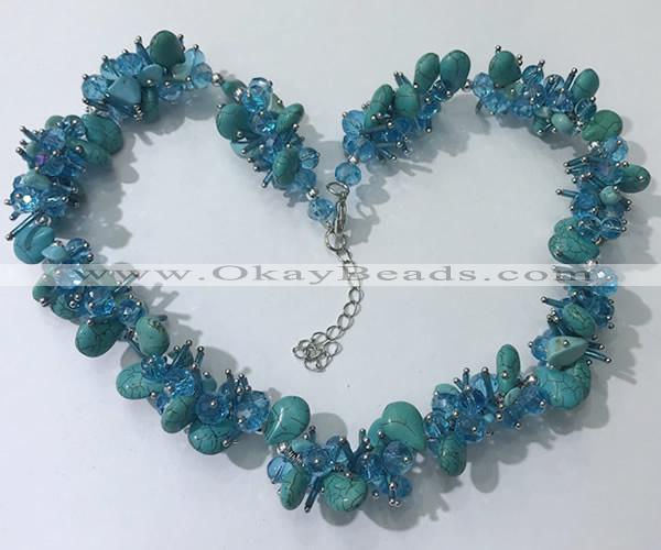 CGN420 19.5 inches chinese crystal & turquoise beaded necklaces