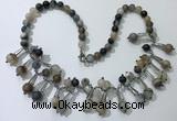 CGN495 21 inches chinese crystal & striped agate beaded necklaces