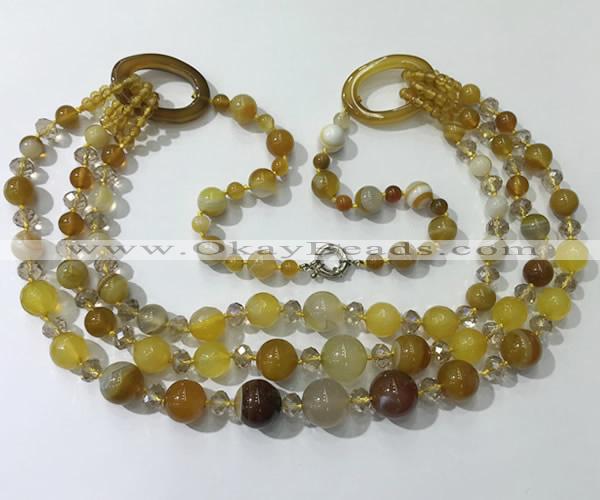 CGN612 24 inches chinese crystal & striped agate beaded necklaces