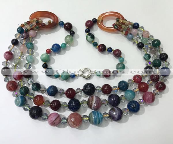 CGN643 24 inches chinese crystal & striped agate beaded necklaces