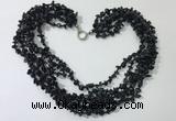 CGN738 19.5 inches stylish 6 rows black agate chips necklaces