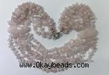 CGN755 20 inches stylish 6 rows rose quartz chips necklaces