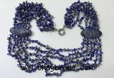 CGN769 20 inches stylish 6 rows lapis Lazuli chips necklaces