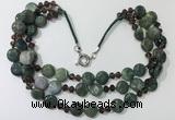 CGN807 23.5 inches 3 rows chinese crystal & Indian agate necklaces