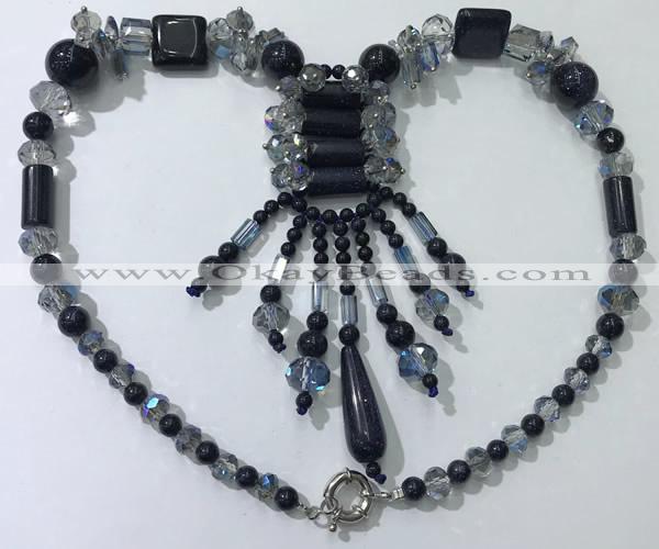 CGN813 19.5 inches chinese crystal & blue goldstone statement necklaces