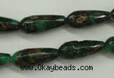 CGO136 15.5 inches 10*30mm faceted teardrop gold green color stone beads