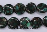 CGO140 15.5 inches 12mm flat round gold green color stone beads