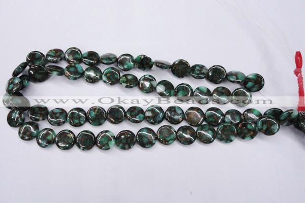 CGO140 15.5 inches 12mm flat round gold green color stone beads