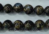 CGO164 15.5 inches 12mm round gold blue color stone beads