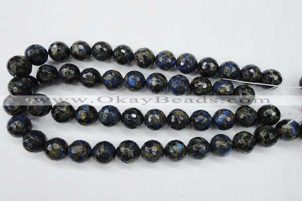 CGO176 15.5 inches 16mm faceted round gold blue color stone beads