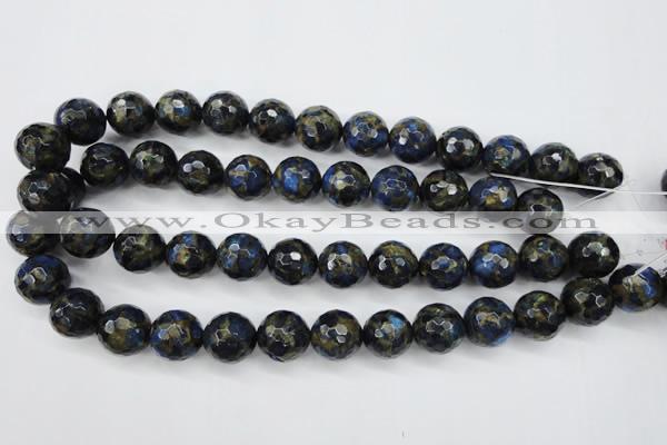 CGO177 15.5 inches 18mm faceted round gold blue color stone beads