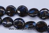 CGO200 15.5 inches 12mm flat round gold blue color stone beads