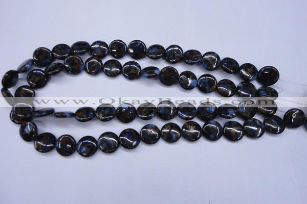 CGO200 15.5 inches 12mm flat round gold blue color stone beads