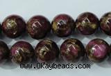 CGO55 15.5 inches 12mm round gold red color stone beads