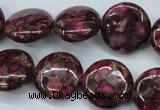 CGO87 15.5 inches 14mm flat round gold red color stone beads