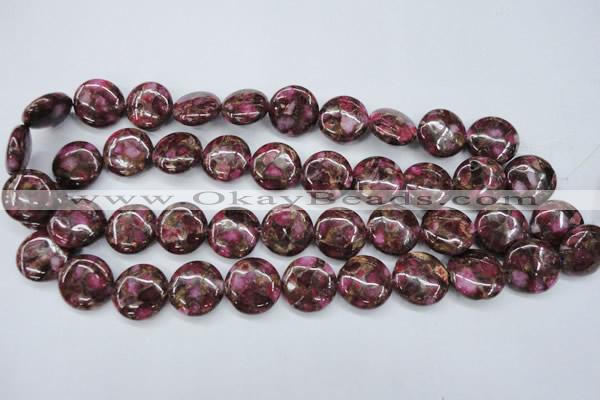 CGO90 15.5 inches 20mm flat round gold red color stone beads