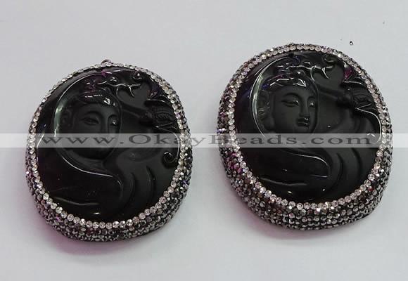 CGP1569 43*53mm carved black obsidian pendants wholesale