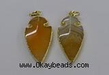 CGP3002 22*45mm arrowhead agate gemstone pendants wholesale