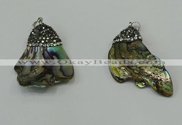 CGP304 20*40mm - 25*35mm freeform abalone shell pendants wholesale