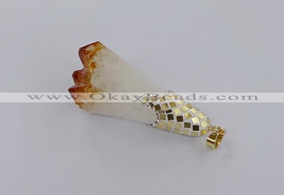 CGP3295 20*40mm - 25*45mm faceted freeform druzy citrine pendants