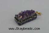 CGP3382 10*35mm - 15*50mm rectangle plated druzy amethyst pendants