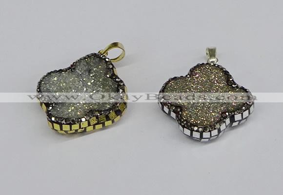 CGP3392 28*28mm - 30*30mm flower plated druzy agate pendants