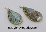 CGP3468 30*40mm - 35*50mm faceted flat teardrop ocean agate pendants