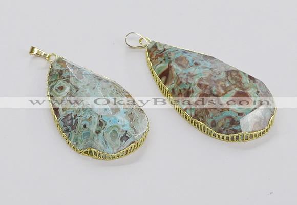 CGP3468 30*40mm - 35*50mm faceted flat teardrop ocean agate pendants