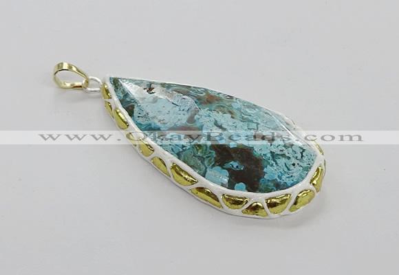 CGP3475 30*50mm - 35*55mm faceted flat teardrop ocean agate pendants