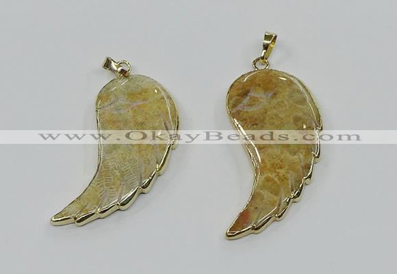 CGP3492 22*45mm - 25*50mm wing-shaped fossil coral pendants