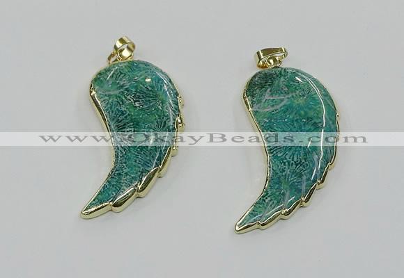 CGP3496 22*45mm - 25*50mm wing-shaped fossil coral pendants