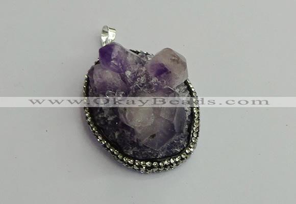 CGP365 30*40mm - 35*45mm freeform crystal glass & amethyst pendants