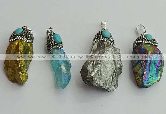 CGP500 15*30mm - 25*40mm nugget plated quartz pendants wholesale