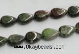 CGR08 16 inches 8*12mm flat teardrop green rain forest stone beads