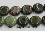 CGR16 16 inches 14mm flat round green rain forest stone beads wholesale