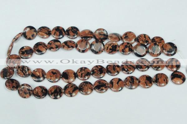 CGS209 15.5 inches 16mm flat round blue & brown goldstone beads wholesale