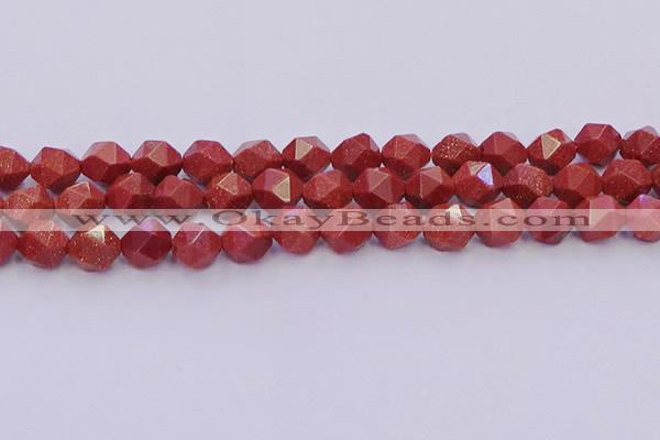 CGS453 15.5 inches 10mm faceted nuggets goldstone beads wholesale