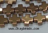 CHE1009 15.5 inches 10*10mm cross plated hematite beads wholesale