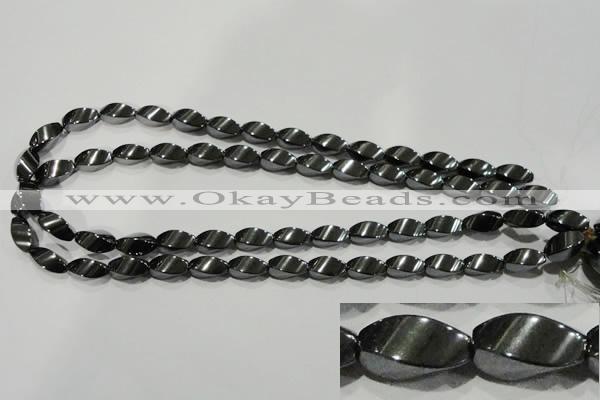 CHE162 15.5 inches 7*14mm twisted rice hematite beads