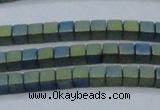 CHE444 15.5 inches 3*3mm cube matte plated hematite beads wholesale