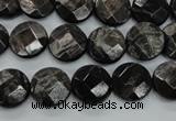 CHS18 15.5 inches 12mm faceted coin natural hypersthene beads