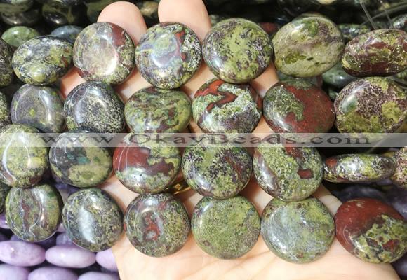 CIBS17 15 inches 20mm coin dragon blood jasper gemstone beads wholesale