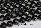 CJB151 15.5 inches 8mm round natural jet & pyrite gemstone beads