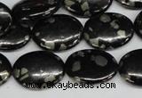 CJB160 15.5 inches 15*20mm oval natural jet & pyrite gemstone beads