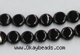 CJB19 16 inches 8mm flat round natural jet gemstone beads wholesale