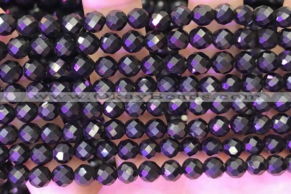 CJB201 15.5 inches 6mm faceted round jet beads wholesale